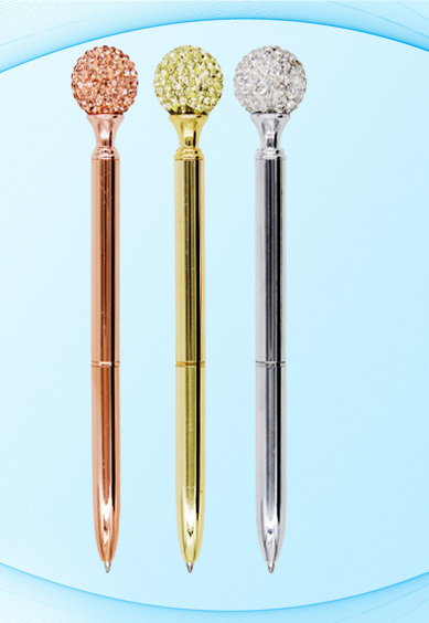 Ручка подарочная шариковая синяя MC BASIR корпус цветной поворотный механизм шар со стразами, арт. МС-4324