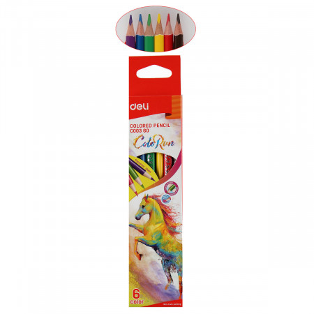 Карандаши цветные 6цветов DELI ColoRun трехгранные, арт. EC00360