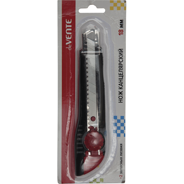 Нож канцелярский 18мм deVENTE +2 лезвия металлические направляющие, арт. 4090401