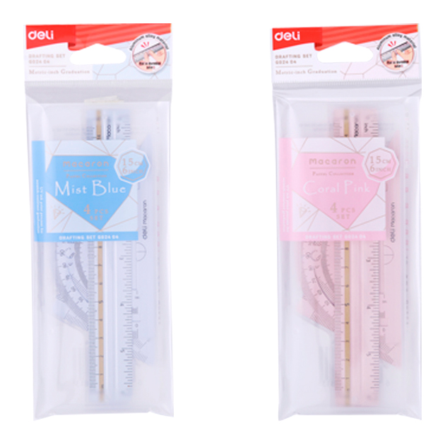 Геометрический набор малый 4 предмета 15см DELI Macaron металлический ассорти, арт. EG02404