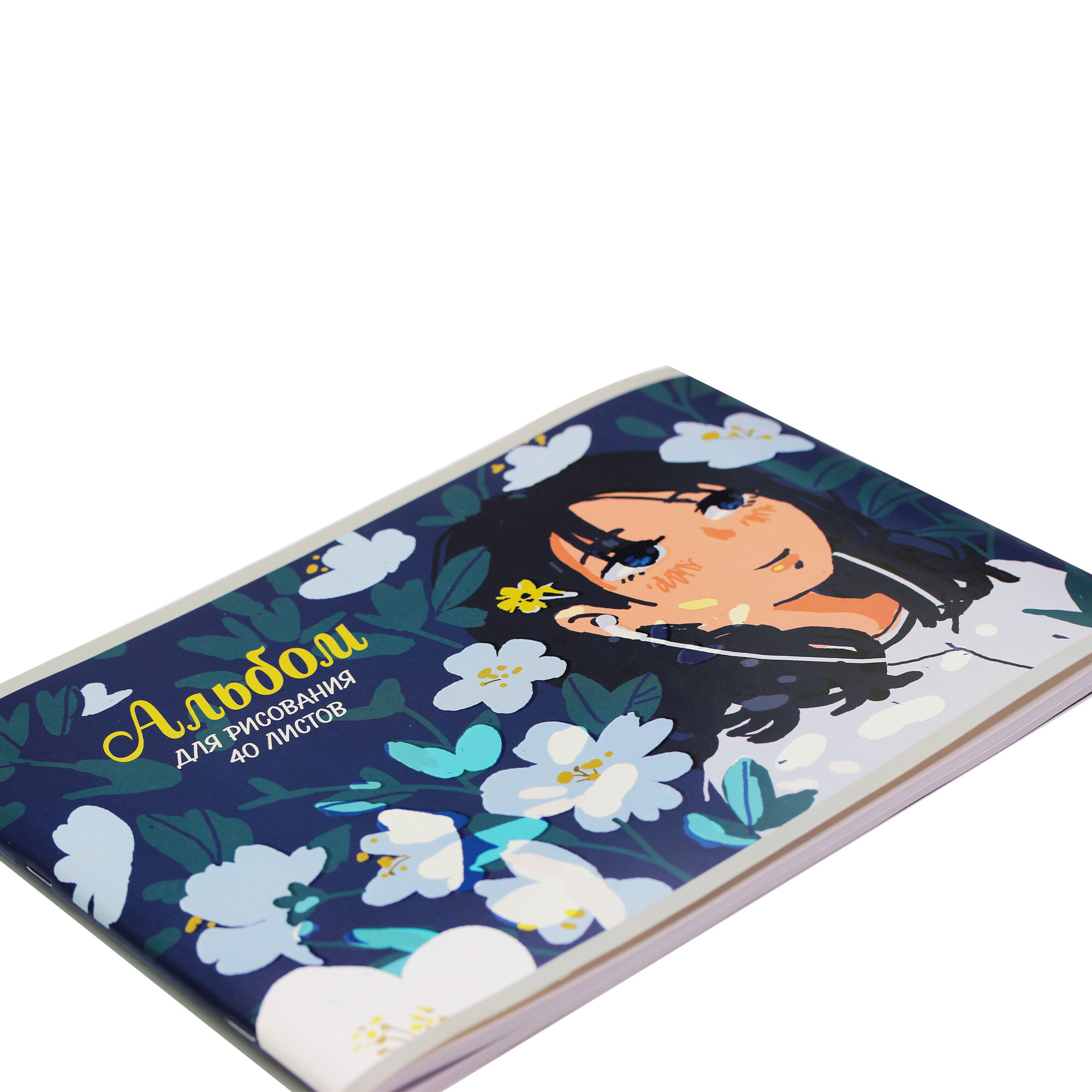 Альбом для рисования 40л скрепка LISTOFF Девушка в цветах, арт. АЛ402464