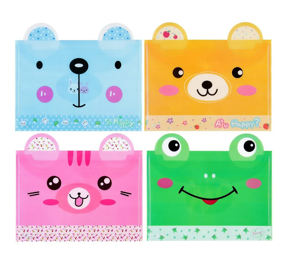 Папка конверт на липучке А4 Мордочки NO NAME ассорти, арт. 4363552/YJ3301-04