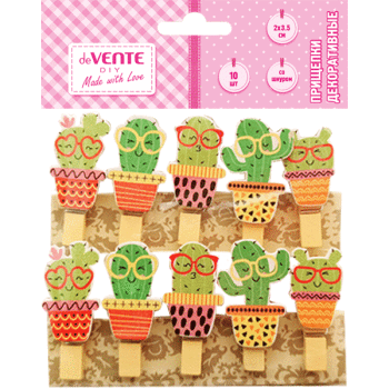 Декор для творчества Прищепки деревянные ассорти deVENTE Cactus 10шт/уп, арт. 8120105