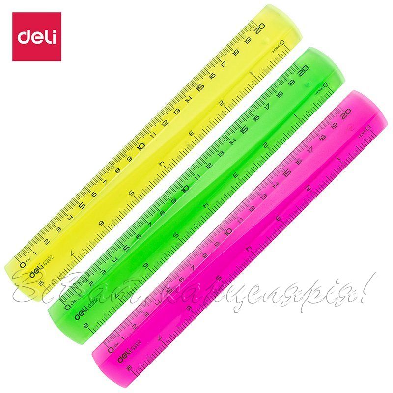 Линейка 20см пластиковая 2 шкалы DELI Pioneer флуорисцентная ассорти , арт. EG00202