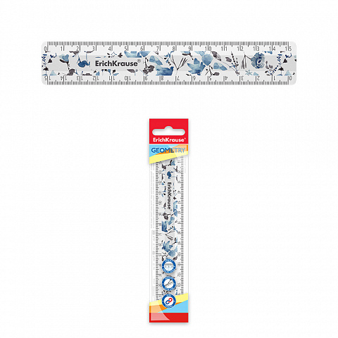 Линейка 15см пластиковая 2 шкалы ERICH KRAUSE Frozen Beauty прозрачная с рисунком, арт. 55467