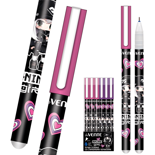 Ручка пиши-стирай гелевая синяя deVENTE Anime Girl корпус с рисунком, арт. 5051431