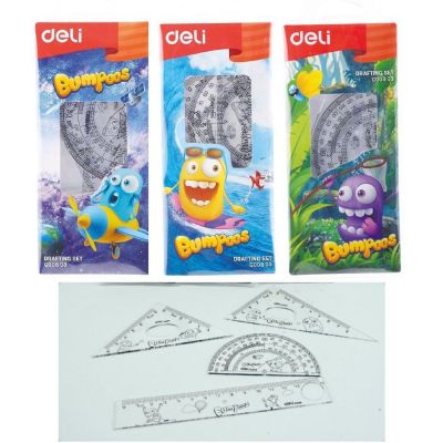 Геометрический набор малый 4 предмета 15см DELI Bumpees прозрачный, арт. EG00803