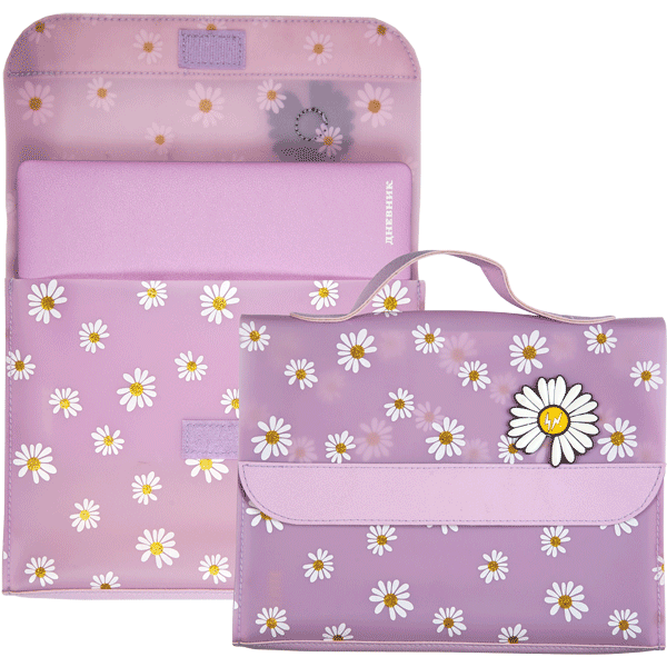 Дневник 1-11 класс твердая обложка искусственная кожа deVENTE Ромашка сиреневый + папка на липучке , арт. 2020297