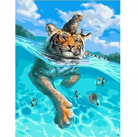 Картина по номерам с акриловыми красками 40*50см Путешествие кота и тигра, арт. GX30145