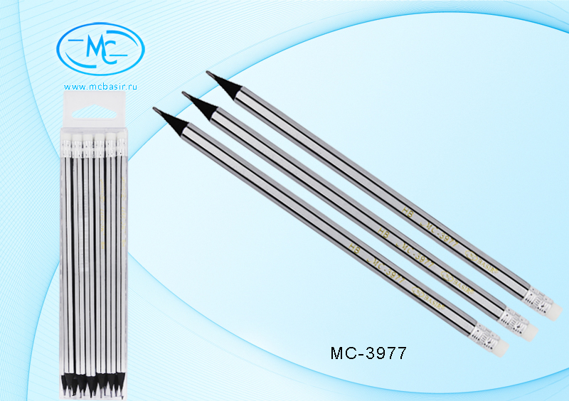 Карандаш чернографитный с ластиком черное дерево HB MC BASIR корпус серебрянный, арт. МС-3977