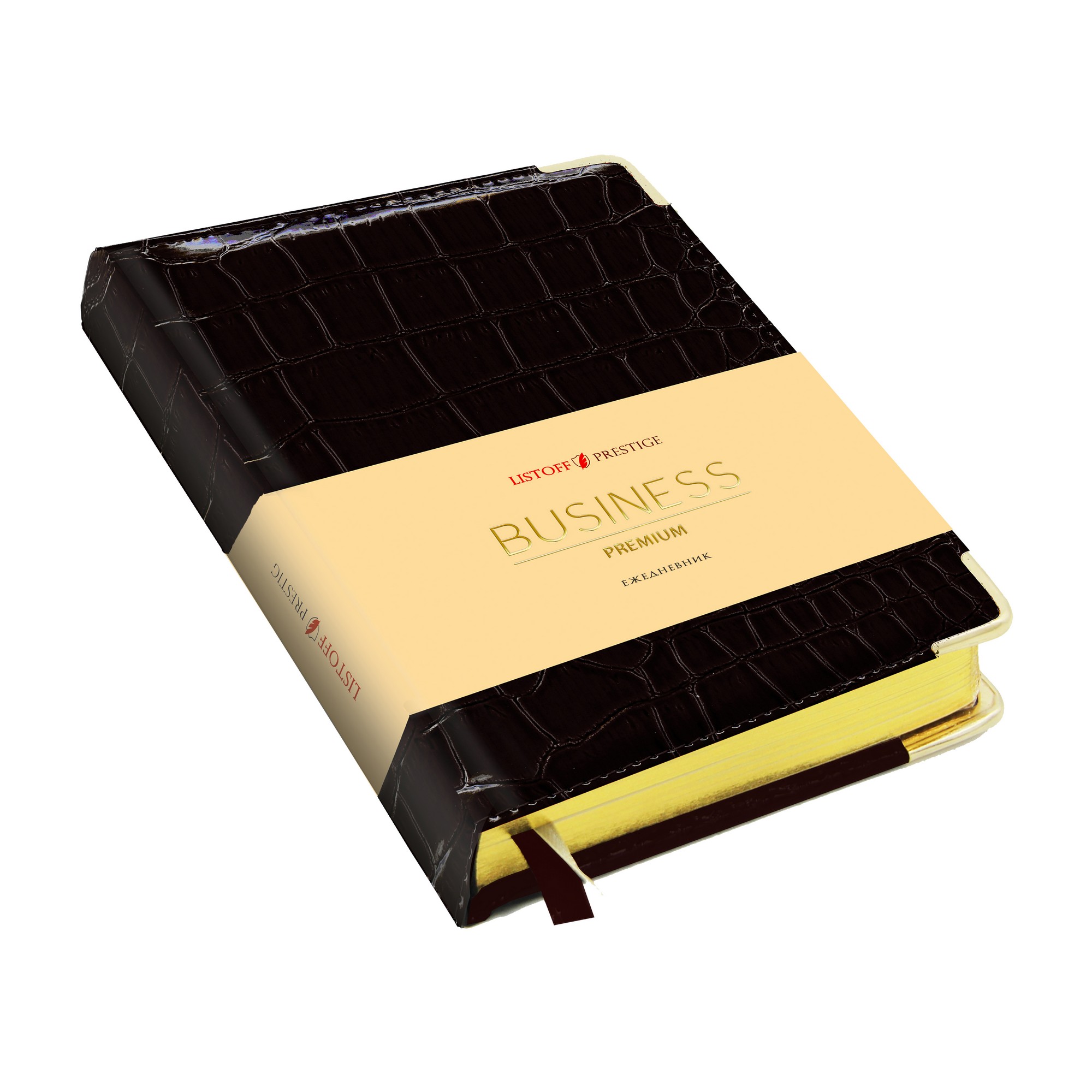 Ежедневник недатированный А5 LISTOFF Grand Сroco кремовый блок искусственная кожа черный срез золотой металлические уголки, арт. ЕКП52015202
