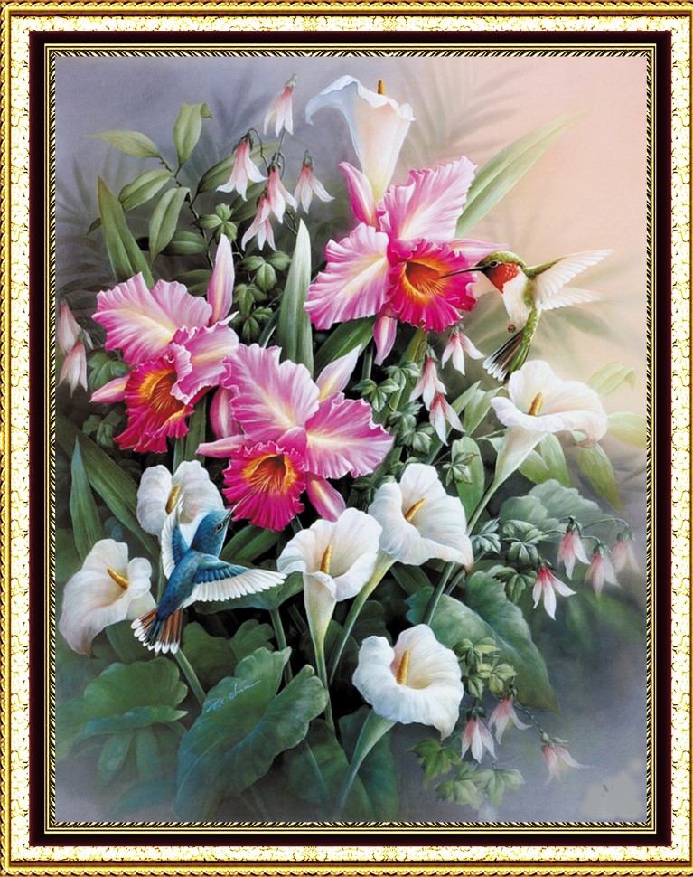 Набор для творчества Алмазная мозаика 40*50 на подрамнике Прекрасные цветы NN с нанесенной рамкой, арт. HWA3279