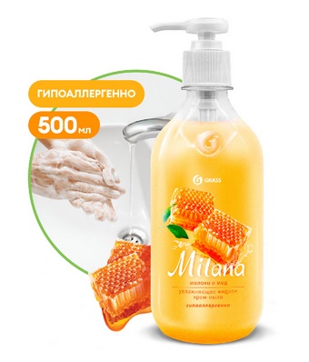 Мыло жидкое крем 500мл GRASS Milana Молоко и мед с дозатором, арт. 126100