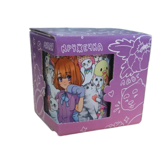 Кружка 330 мл Девочка Нэко и котики в подарочной коробке, арт. КР-313