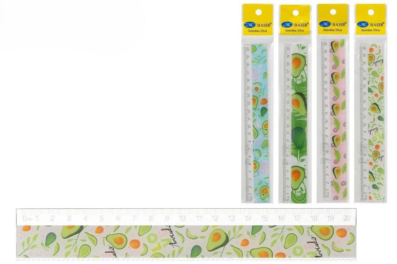 Линейка 20см пластиковая MC BASIR Авокадо ассорти, арт. МС-6517А