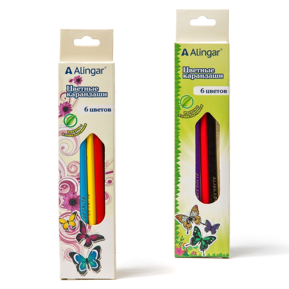 Карандаши цв  6цв ALINGAR Бабочки трехгранные, арт. AL4386-6