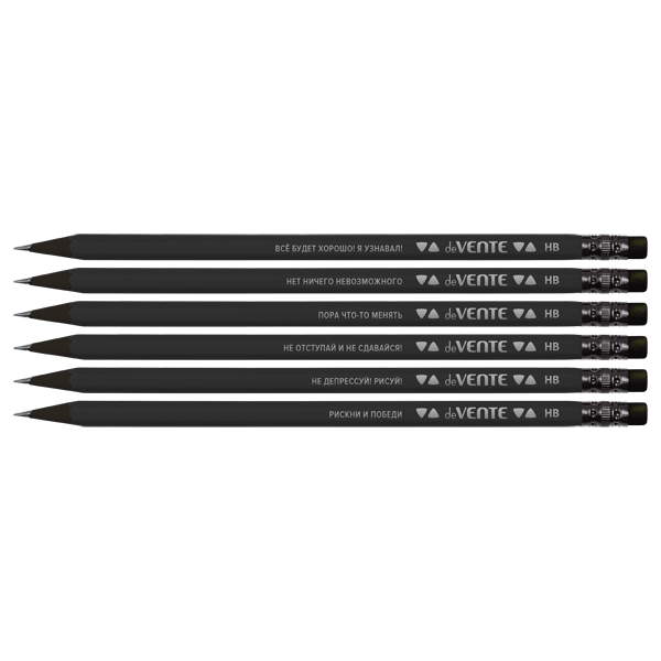 Карандаш ч/г с ластиком черное дерево HB deVENTE Signore Nero корпус черный с фразами, арт. 5030310