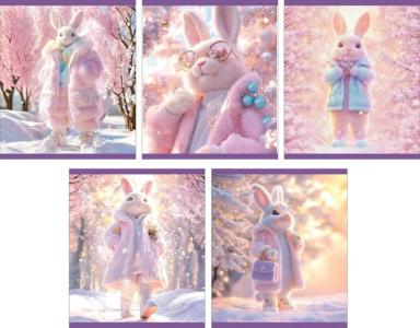 Тетрадь А5 48л клетка LAMARK Модные зайки soft-touch, арт. 4826-69