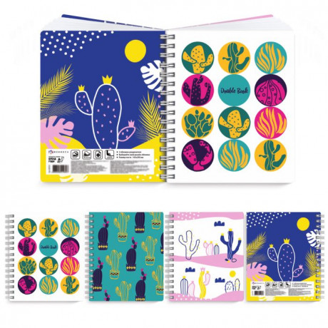 Тетрадь А5 100листов клетка спираль ФЕНИКС Цветные кактусы, арт. 49723