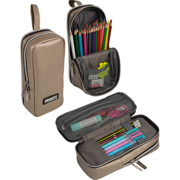 Пенал 2 отделения deVENTE Private искусственная кожа золотистый, арт. 7025351