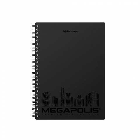 Тетрадь А5 80л клетка спираль ERICH KRAUSE Megapolis пластиковая обложка черная, арт. 50656