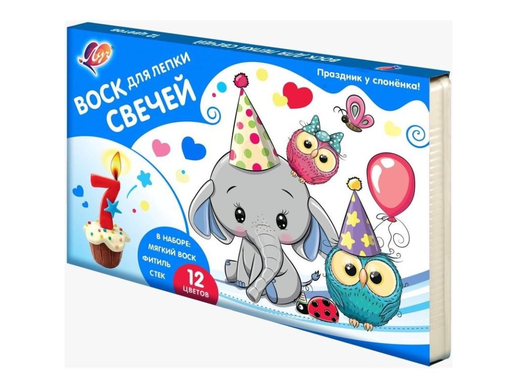 Набор для творчества Воск для лепки свечей 12цветов Праздник у слоненка ЛУЧ, арт. 30С1911-08