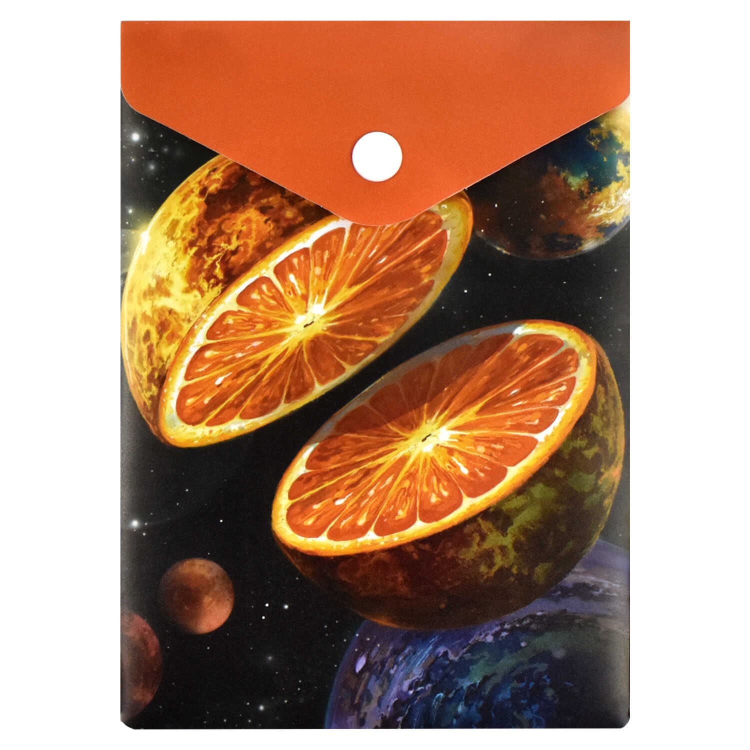 Папка конверт на кнопке А6 180мкр ФЕНИКС Космический апельсин, арт. 65861