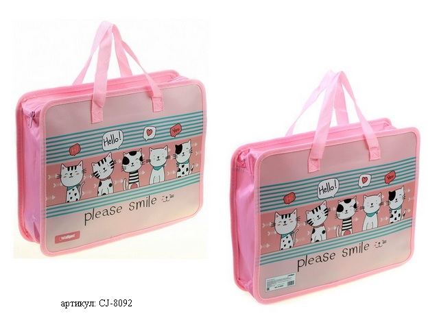 Папка для тетрадей А4 на молнии c ручками INTELLIGENT Котики дно с расширением до 9см, арт. CJ-8092