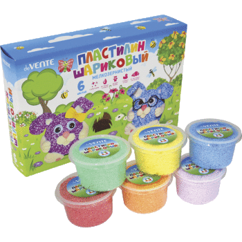 Пластилин шариковый 6цв*750мл deVENTE незастывающий с блестками  , арт. 8042818
