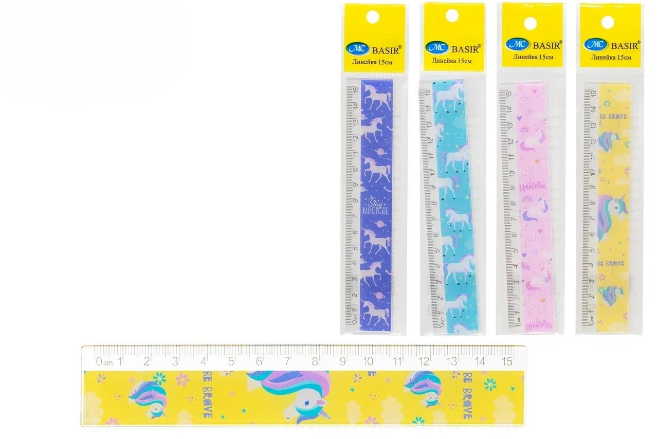 Линейка 15см пластиковая MC BASIR Единорог, арт. МС-6619