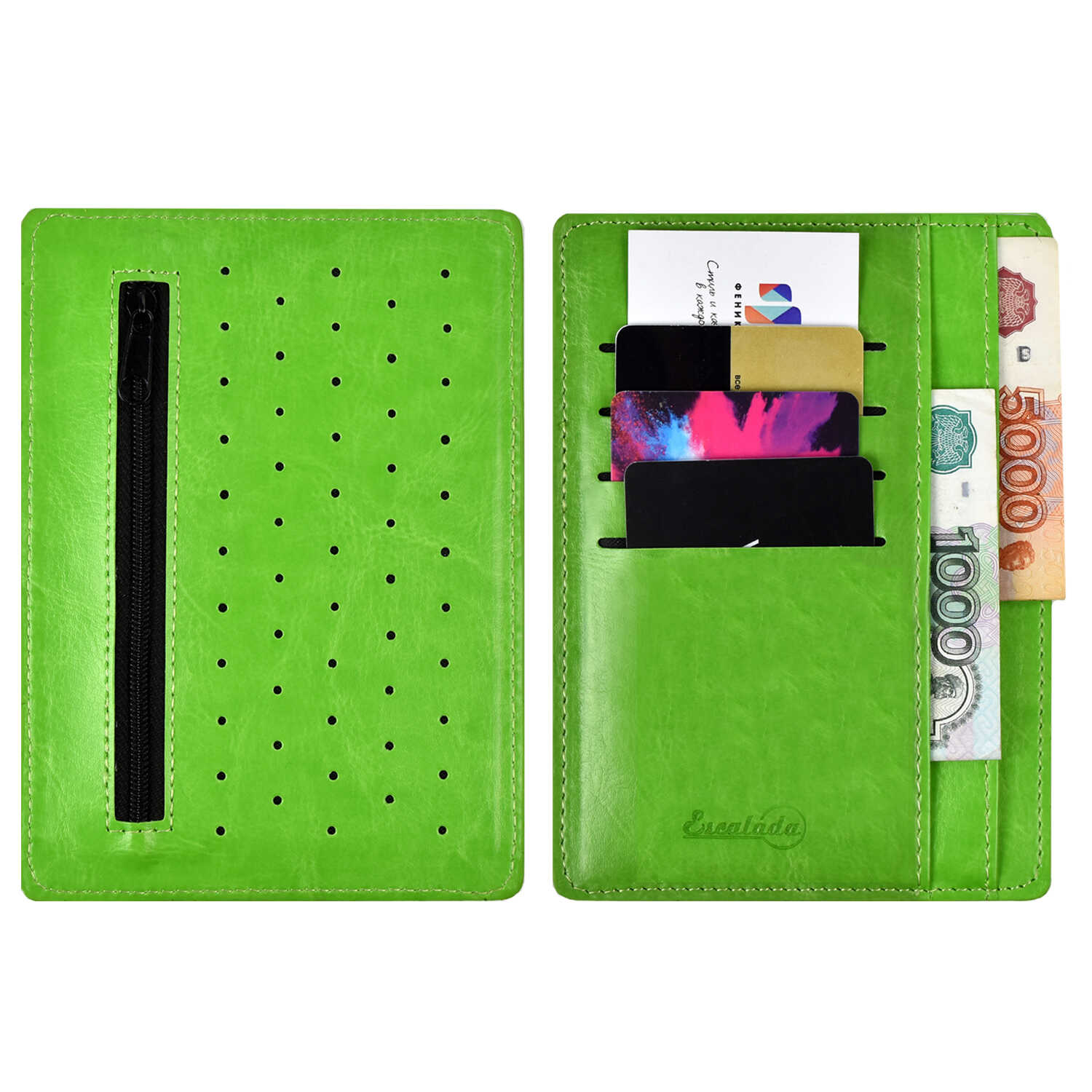 Картодержатель-органайзер 111*150мм ФЕНИКС Escalada Сариф 2 отделения 5 карманов иск кожа салатовый, арт. 45963