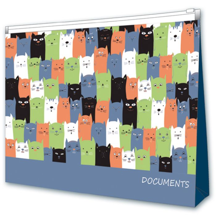 Папка конверт на молнии А4 ФЕНИКС Коты дно с расширением до 5см, арт. 46541