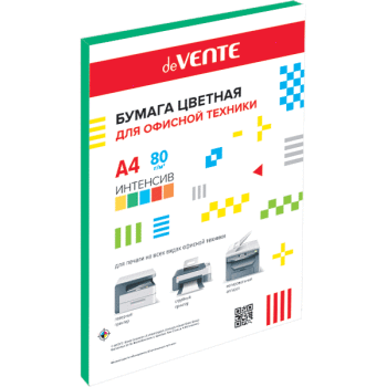 Бумага для офисной техники цветная А4 80г/м2 зеленая интенсив deVENTE 20л, арт. 2072917