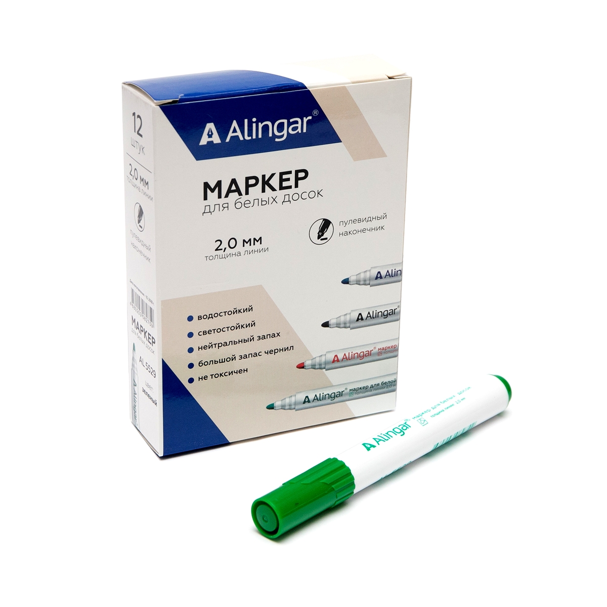 Маркер для доски зеленый круглый 2мм ALINGAR, арт. AL5529