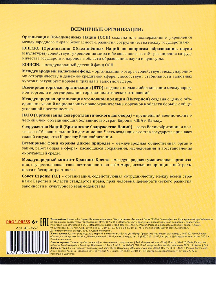 Тетрадь предметная Обществознание 48листов клетка ПРОФ-ПРЕСС Школьные мемасики , арт. 48-9657