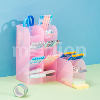 Подставка для письменных принадлежностей 5 отделений DELI прозрачная розовая, арт. 8932