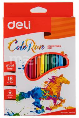 Карандаши цветные 18цветов DELI ColorRun трехгранные пластиковые, арт. ЕС00110