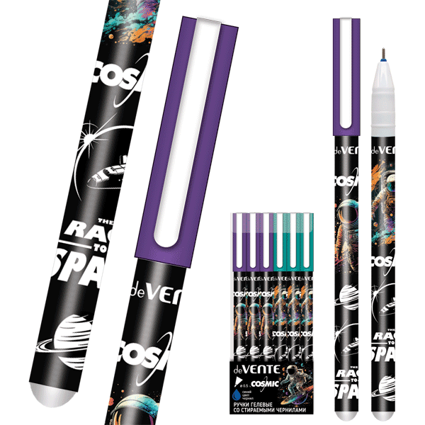 Ручка пиши-стирай гелевая синяя deVENTE Cosmic корпус с рисунком, арт. 5051439