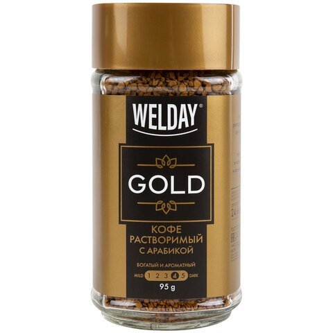 Кофе растворимый WELDAY Gold 190гр сублимированный стеклянная банк, арт. 622674