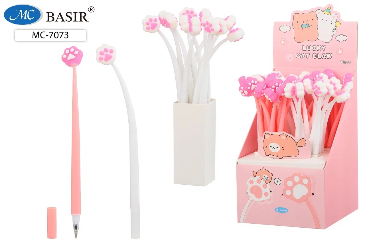 Ручка шариковая синяя с фигуркой MC BASIR Лапка корпус ассорти гибкий , арт. МС-7073