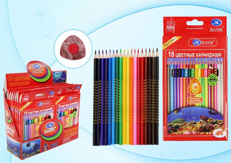 Карандаши цветные 18цветов MC BASIR Подводный мир трехгранные, арт. MC-3728-18