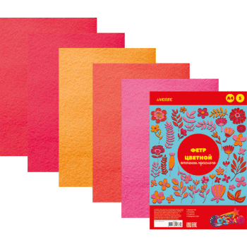 Фетр цветной А4  5цв 5л 2мм deVENTE оттенки красного, арт. 8040683