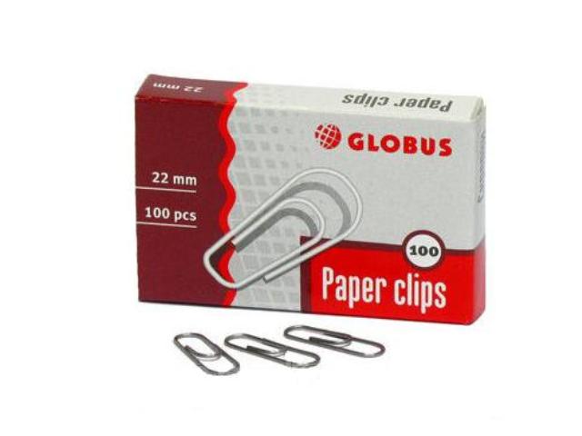 Скрепки канцелярские 22мм 100шт/уп металлические GLOBUS, арт. С22-100