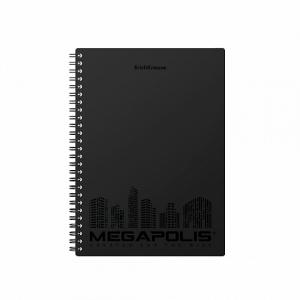 Тетрадь А5 80л клетка спираль ERICH KRAUSE Megapolis пластиковая обложка черная, арт. 50656