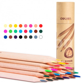 Карандаши цветные 24цвета DELI трехгранные картонный тубус, арт. 6552