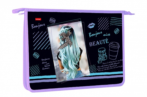 Папка для тетрадей А4 на молнии 2отд ХАТБЕР Привет, красотка! с вкладышем, арт. AMt_29092