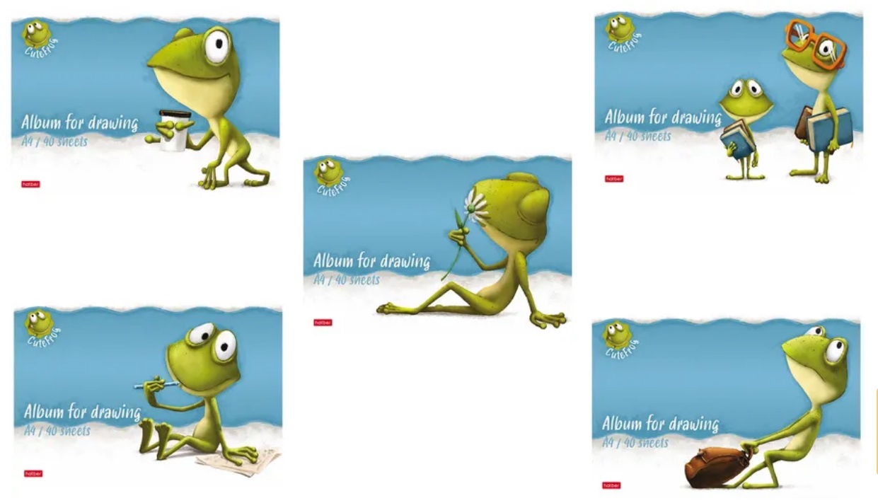 Альбом для рисования 40л скрепка ХАТБЕР Лягушонок Ден ассорти, арт. 40А4лтВ