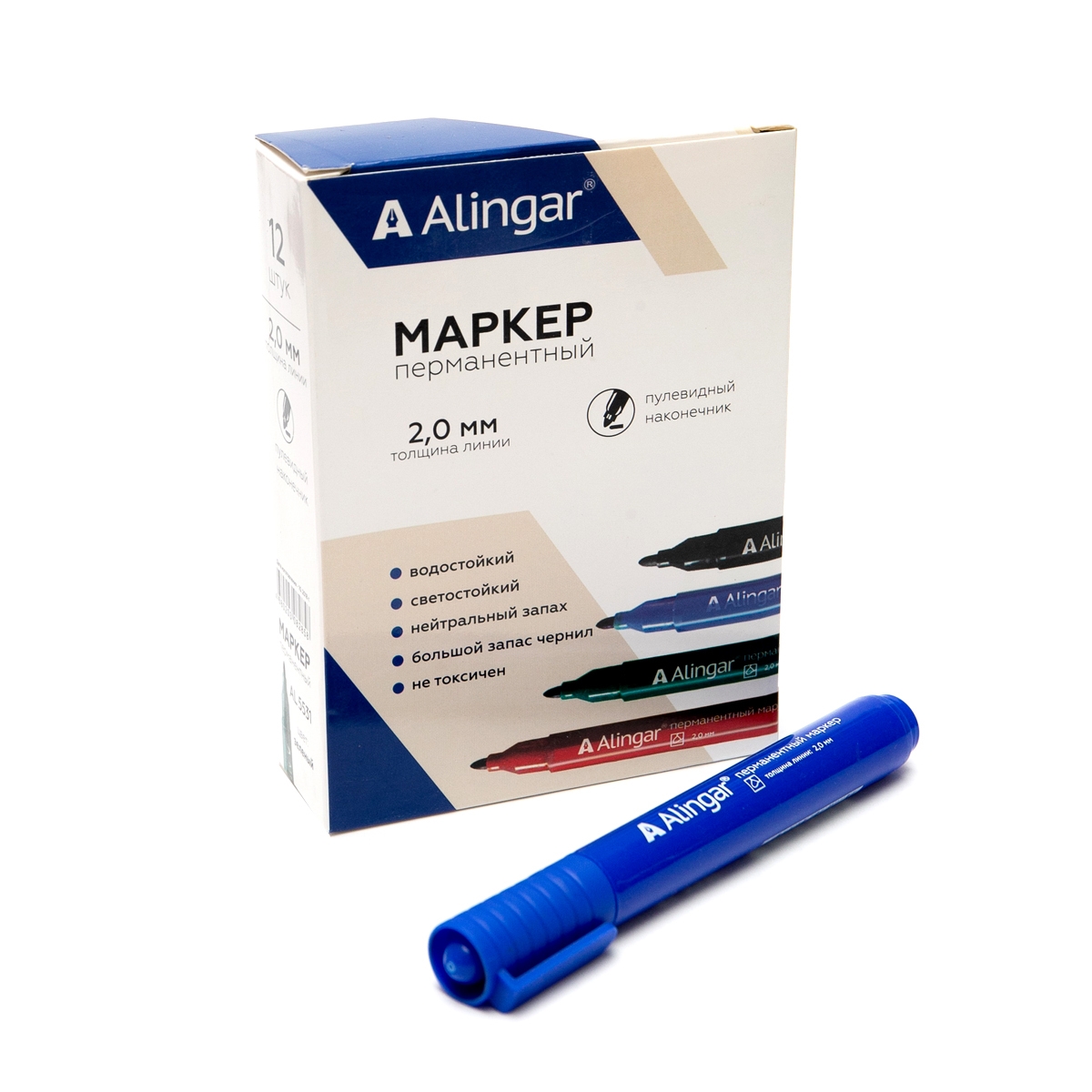 Маркер перманентный синий круглый 2мм ALINGAR, арт. AL5531