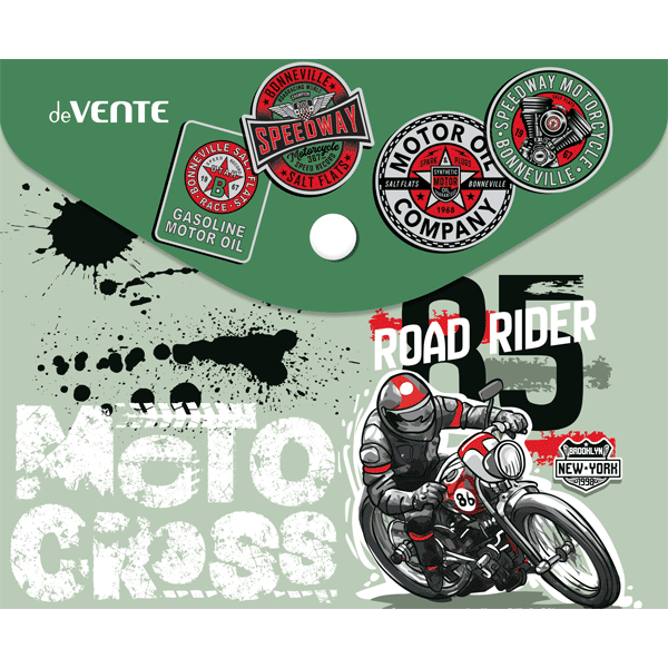 Папка конверт на кнопке А6 150мкр deVENTE Moto cross вертикальная, арт. 3079181