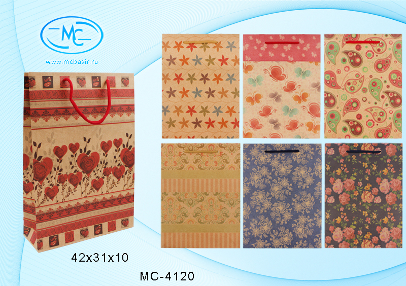 Пакет подарочный 31*42 крафт MC BASIR с рисунком , арт. MC-4120/YX-704A